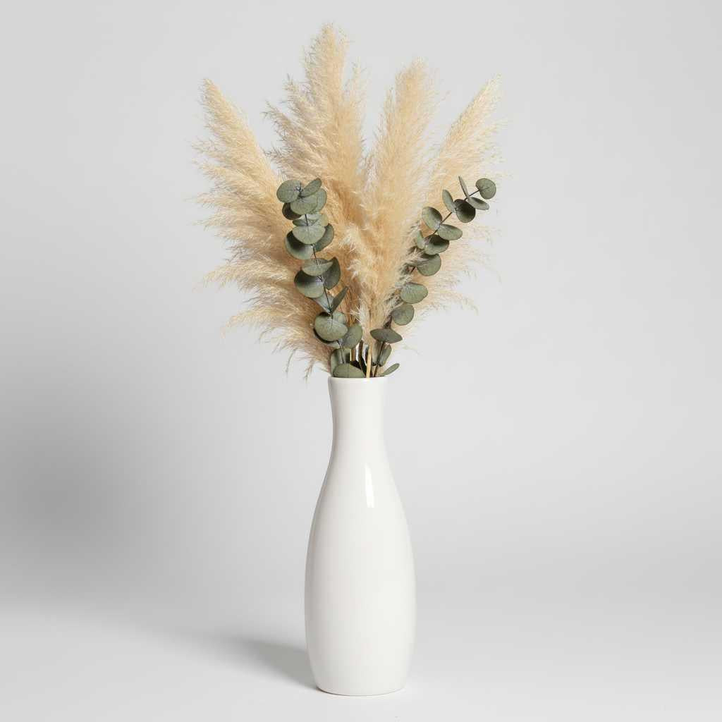 Moderne Witte Ronde Vaas | Keramische Bloemdecoratie