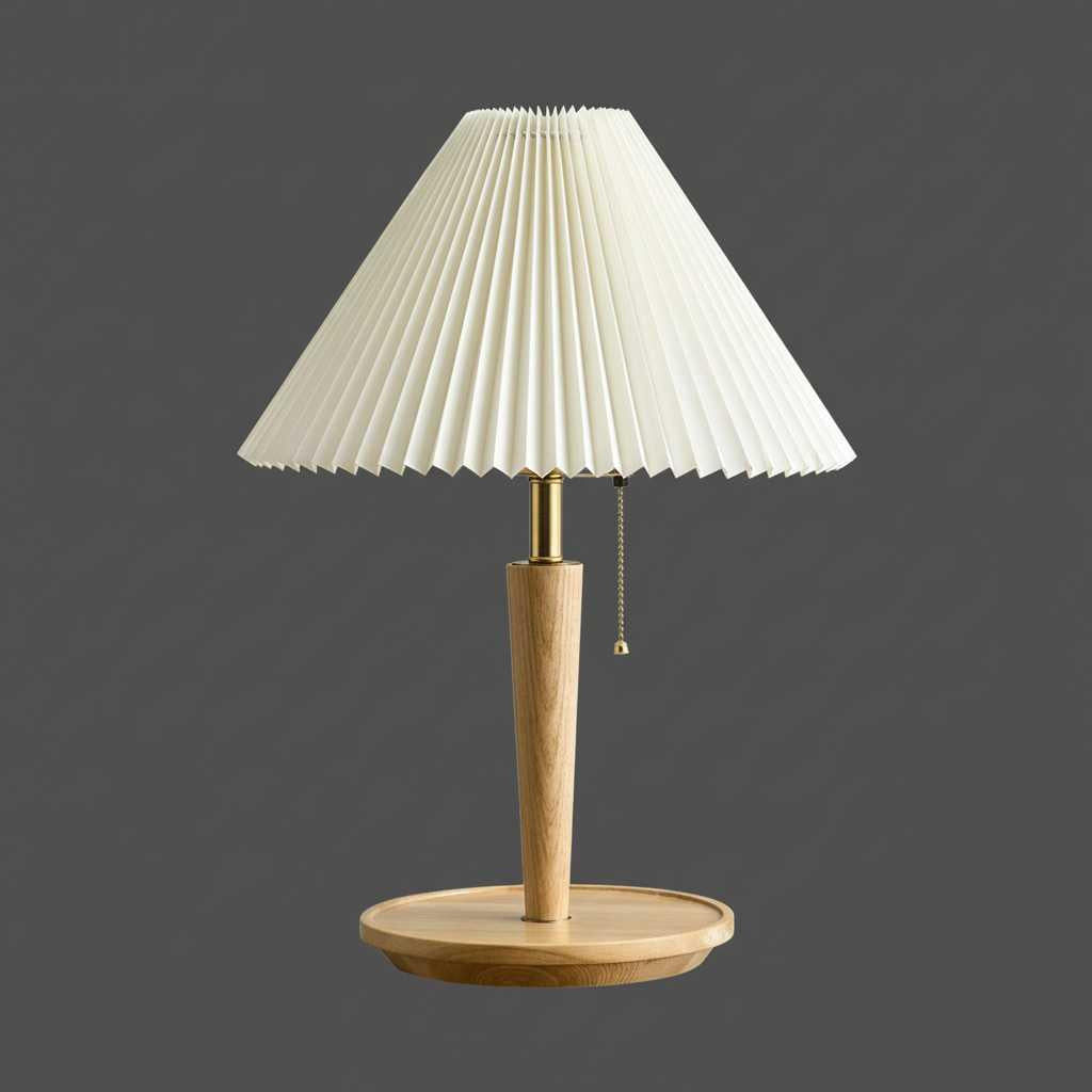 Vintage Geplooide Houten Tafellamp | Verlichting