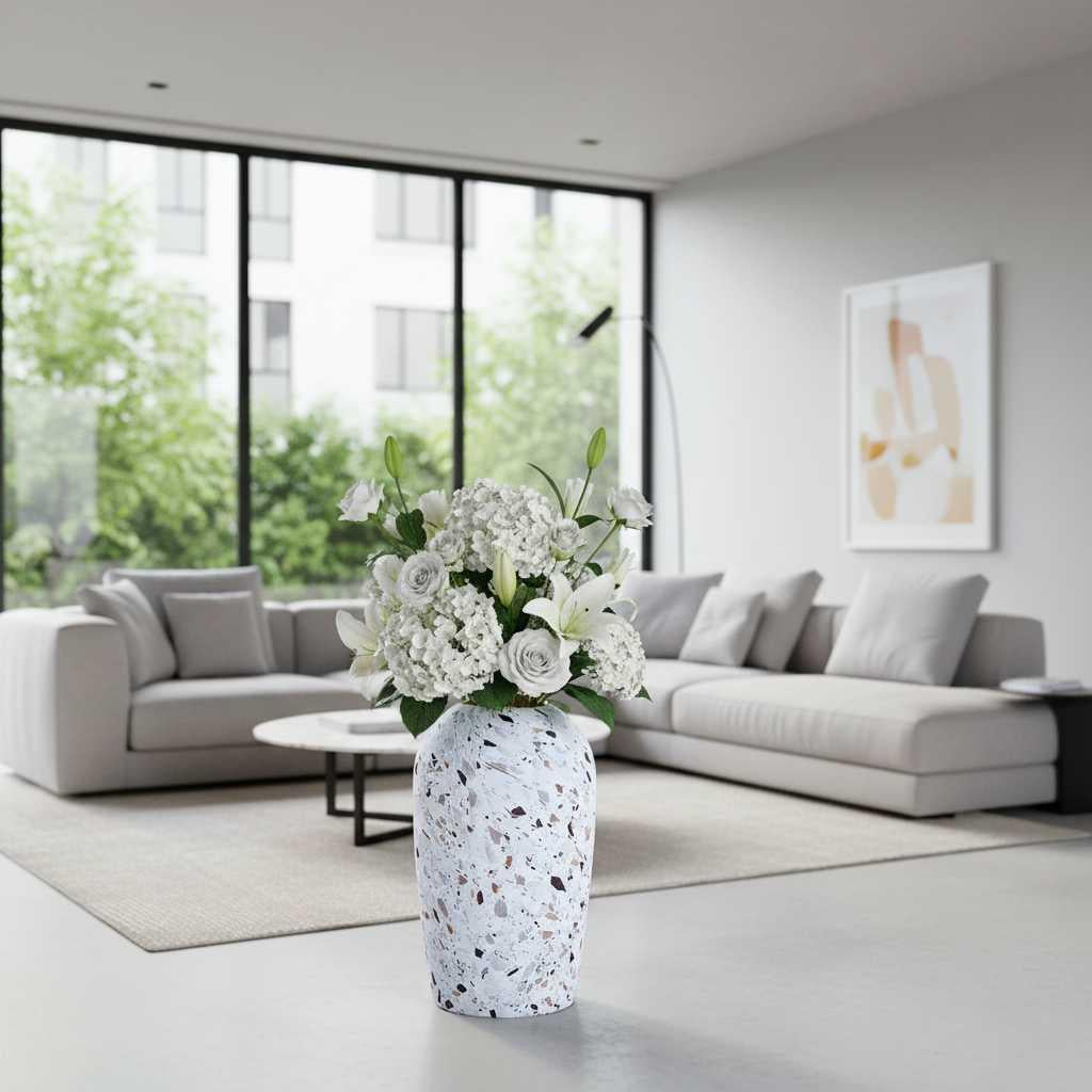 Witte Terrazzo Vaas | Keramische Designvaas voor Bloemen